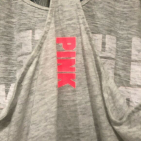 Victoria's Secret PINK I Hate Running Gray/Hot Pink Racerback Tank Size XS - Picture 4 of 6
